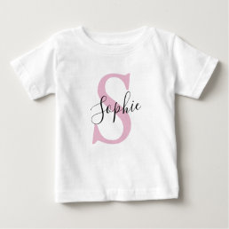 Modern Personalized Name Monogram Pink Baby T-Shirt