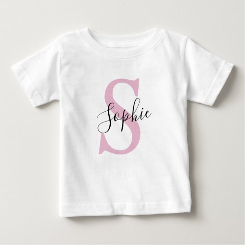 Modern Personalized Name Monogram Pink Baby T_Shirt