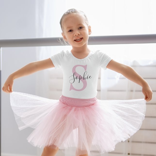 Modern Personalized Name Monogram Pink Baby T-Shirt (Creator Uploaded)