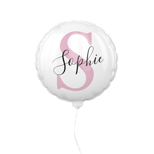 Modern Personalized Name Monogram Pink Balloon