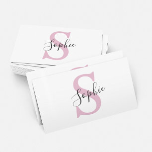 Modern Personalized Name Monogram Pink Business Card