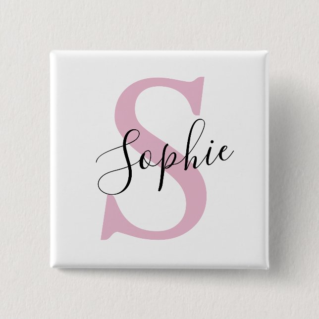 Modern Personalized Name Monogram Pink Button (Front)