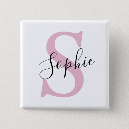 Modern Personalized Name Monogram Pink Button