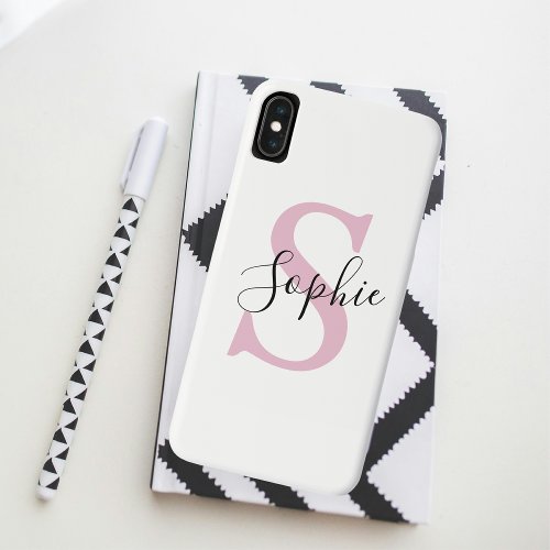 Modern Personalized Name Monogram Pink iPhone XS Max Case