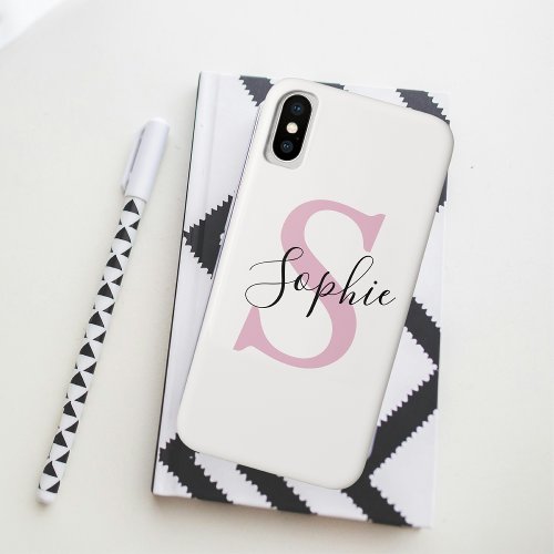 Modern Personalized Name Monogram Pink iPhone XS Case