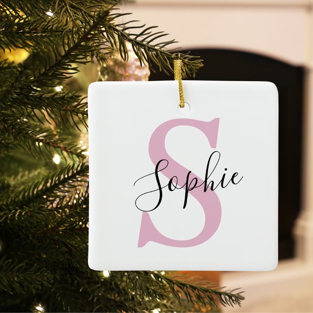 Modern Personalized Name Monogram Pink  Ceramic Ornament (Creator Uploaded)