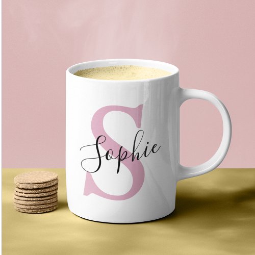 Modern Personalized Name Monogram Pink Coffee Mug