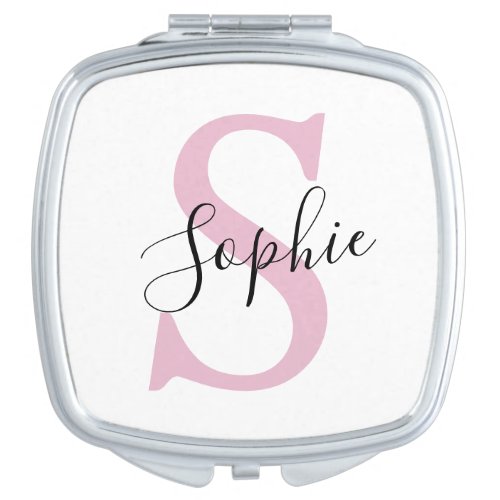 Modern Personalized Name Monogram Pink Compact Mirror