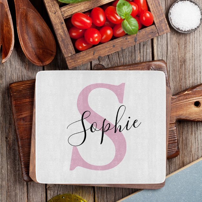 Modern Personalized Name Monogram Pink Cutting Board (Creator Uploaded)