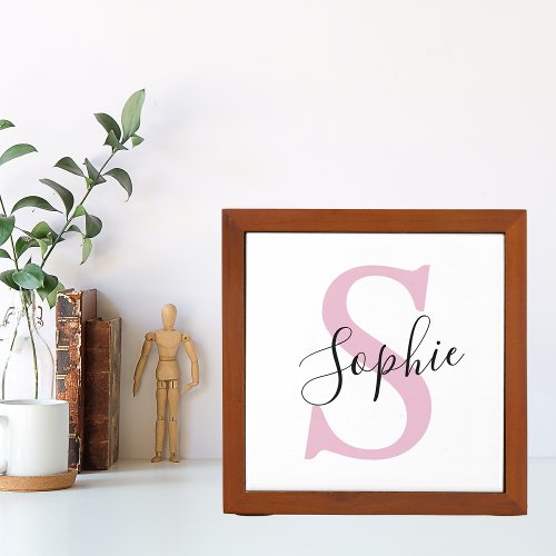 Modern Personalized Name Monogram Pink Desk Organizer