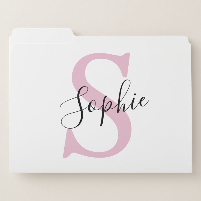 Modern Personalized Name Monogram Pink File Folder (Front Left)