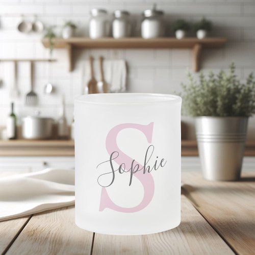 Modern Personalized Name Monogram Pink Frosted Glass Coffee Mug