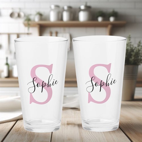 Modern Personalized Name Monogram Pink Glass