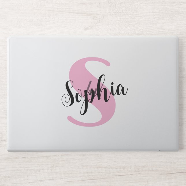 Modern Personalized Name Monogram Pink HP Laptop Skin (Front)