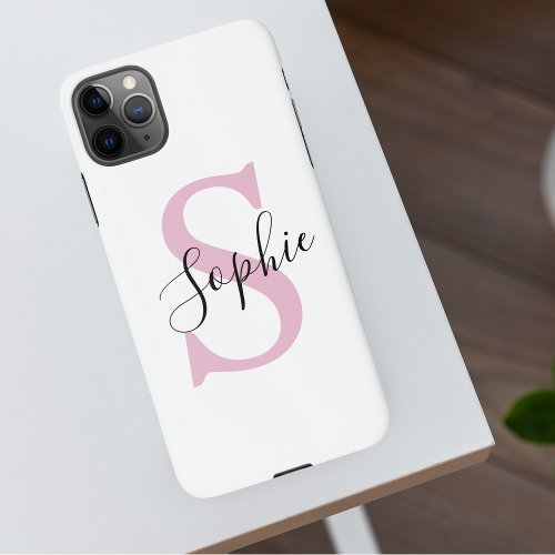 Modern Personalized Name Monogram Pink iPhone 11Pro Max Case