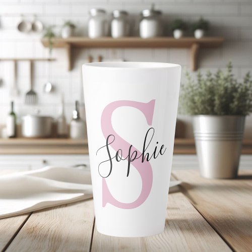 Modern Personalized Name Monogram Pink Latte Mug