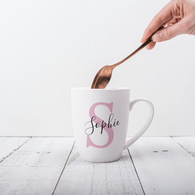 Modern Personalized Name Monogram Pink Latte Mug (Creator Uploaded)