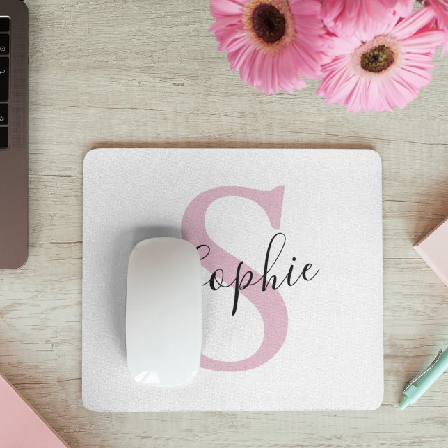 Modern Personalized Name Monogram Pink Mouse Pad (Creator Uploaded)
