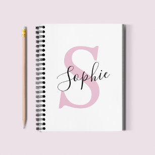 Modern Personalized Name Monogram Pink Notebook
