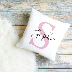 Modern Personalized Name Monogram Pink Outdoor Pillow