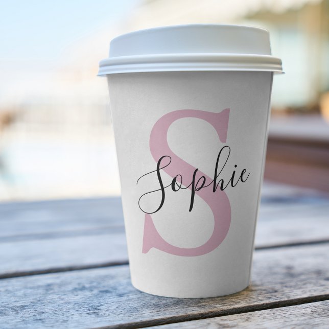 Modern Personalized Name Monogram Pink Paper Cups (Creator Uploaded)