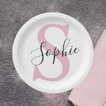 Modern Personalized Name Monogram Pink Paper Plates<br><div class="desc">Modern Personalized Name Monogram Pink</div>