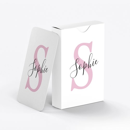 Modern Personalized Name Monogram Pink Playing Cards