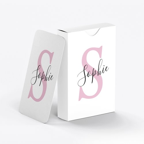 Modern Personalized Name Monogram Pink Poker Cards