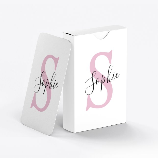 Modern Personalized Name Monogram Pink Poker Cards (Creator Uploaded)