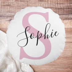 Modern Personalized Name Monogram Pink Round Pillow at Zazzle