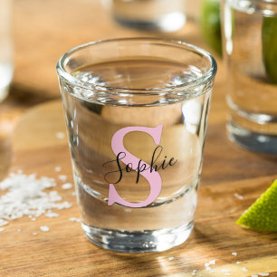Modern Personalized Name Monogram Pink Shot Glass