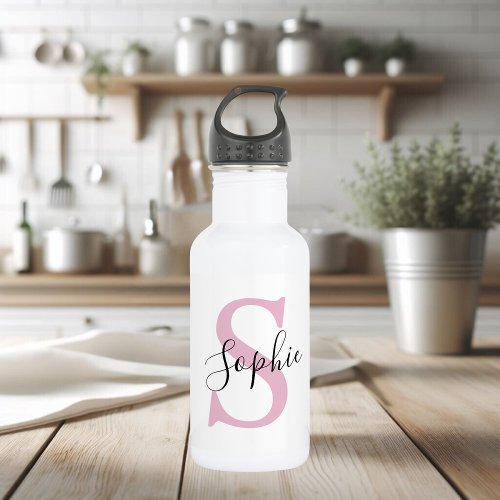 Modern Personalized Name Monogram Pink Stainless Steel Water Bottle