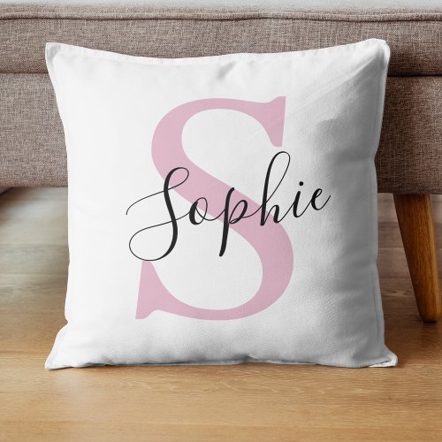 Modern Personalized Name Monogram Pink Throw Pillow