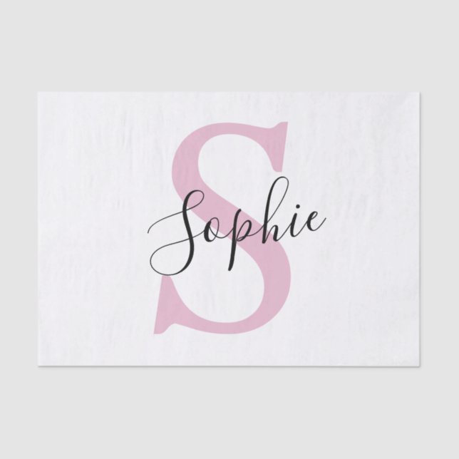 Modern Personalized Name Monogram Pink Tissue Paper (Front)