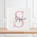 Modern Personalized Name Monogram Pink Wooden Box Sign<br><div class="desc">Modern Personalized Name Monogram Pink</div>