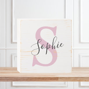 Modern Personalized Name Monogram Pink Wooden Box Sign