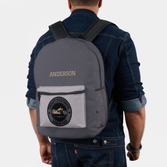 Modern Personalized Name Motorcycle Monogram Printed Backpack (Insitu (Model))