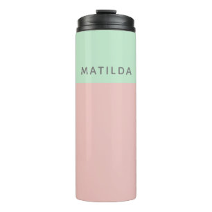 Modern Personalized Name Pink Mint Color Block Thermal Tumbler