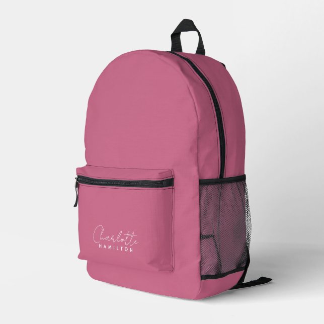 Modern Personalized Name Pink Tones Printed Backpack (Back Corner Right)