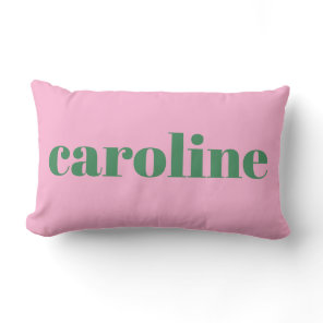 Modern Personalized Name Preppy Cute Pink Green Lumbar Pillow