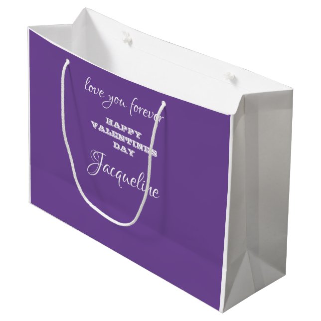 Modern Personalized Name Purple Valentine's Day Large Gift Bag (Front Angled)