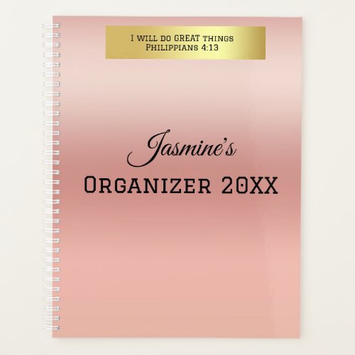 Modern Personalized Name Rose Gold Bible Verse  Planner