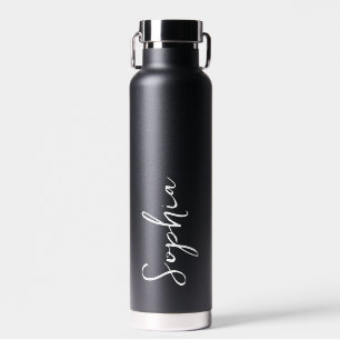 Modern Personalized Name Script Black Wedding gift Water Bottle
