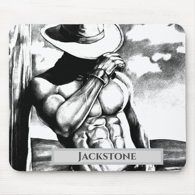 Modern Personalized Name Western Cowboy Cool Art Mouse Pad (Front)