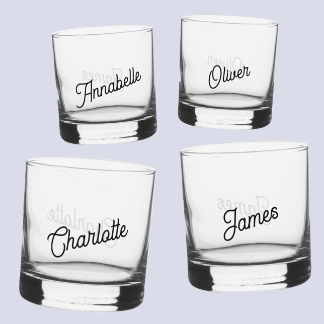 Modern Personalized Name Whiskey Glass (Modern personalized name stemless glass set)