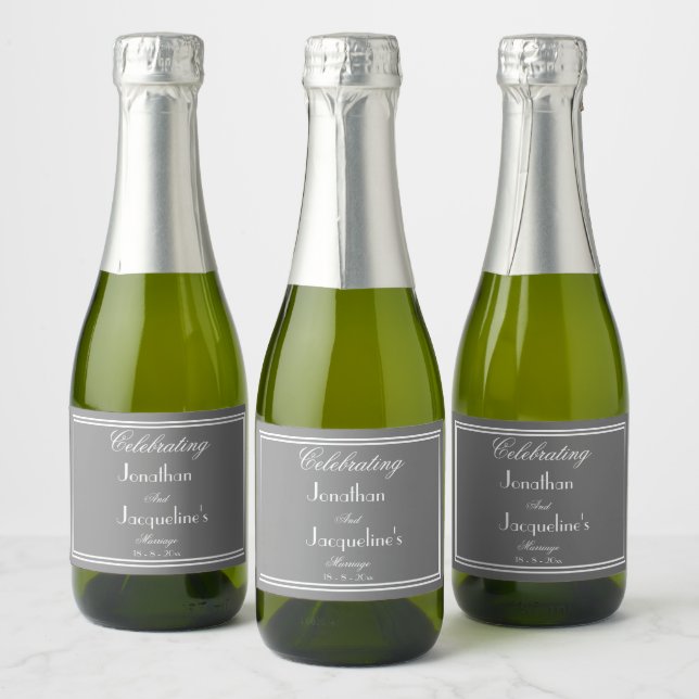 Modern Personalized Names Chic Mini Wedding  Sparkling Wine Label (Bottles)