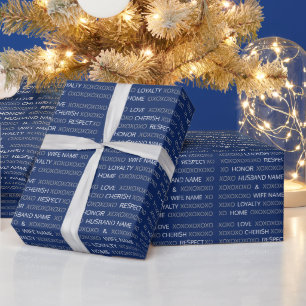 Modern Personalized Names, XOXO Custom Color, Blue Wrapping Paper