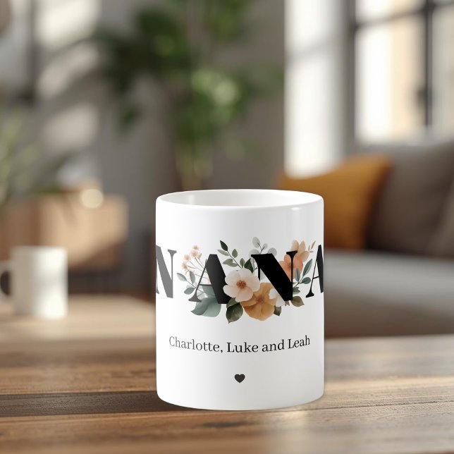 Modern Personalized Nana Floral Gift Coffee Mug (Creator Uploaded)