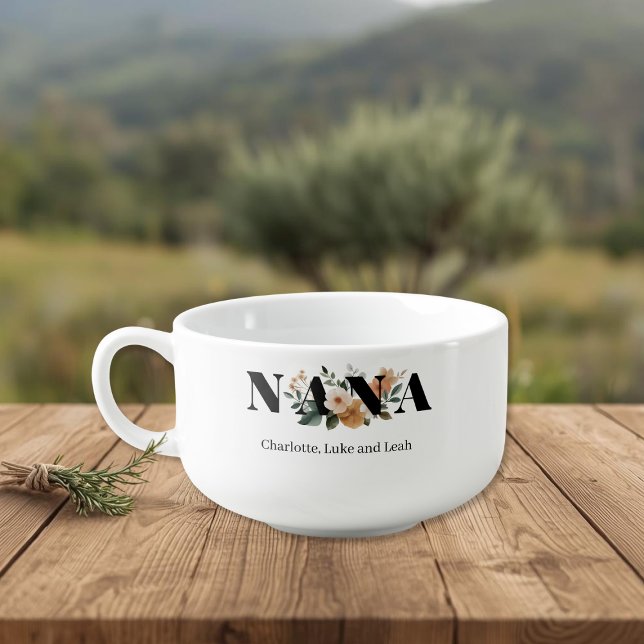 Modern Personalized Nana Floral Gift Soup Mug (Creator Uploaded)