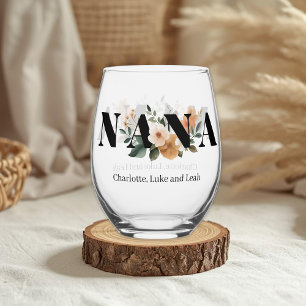 Modern Personalized Nana Floral Gift Stemless Wine Glass